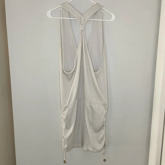 Luli Fama Shimmery Beige V-Neck Drawstring Swim Coverup - Picture 4 of 9